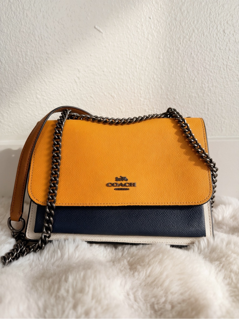 Coach Colorblock Chain Shoulder Bag in Yellow, Navy & Cream